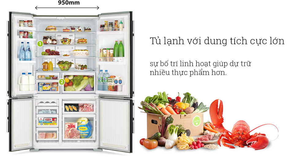 Khay chứa bố trí linh hoạt, thuận tiện với tủ lạnh MR-L78EH-ST