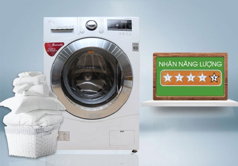 Nhãn hàng tiết kiệm điện 5 sao với máy giặt inverter LG 8 kg F1208NPRW