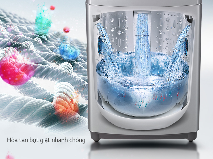 Bột giặt được hòa tan hoàn toàn nhờ thác nước vòng cung với máy giặt LG 10 Kg T2310NCBM