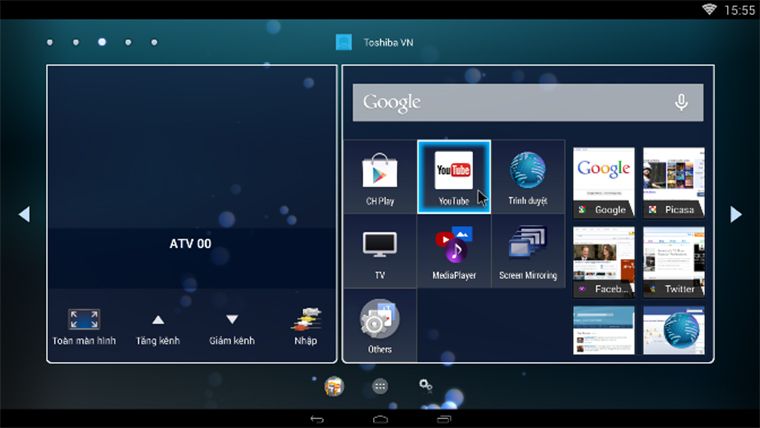Màn hình trang chủ của Smart Tivi Toshiba 