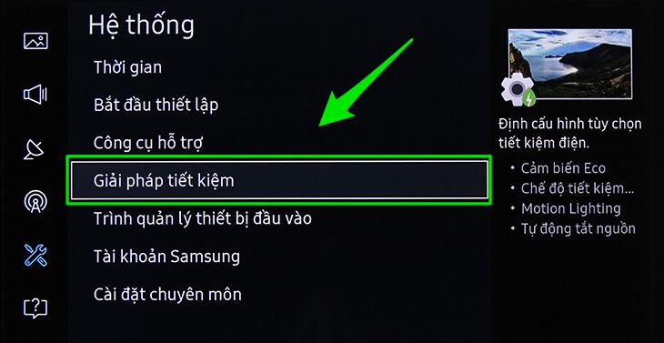 Khởi động tính năng tiết kiệm điện cho Smart Tivi Samsung