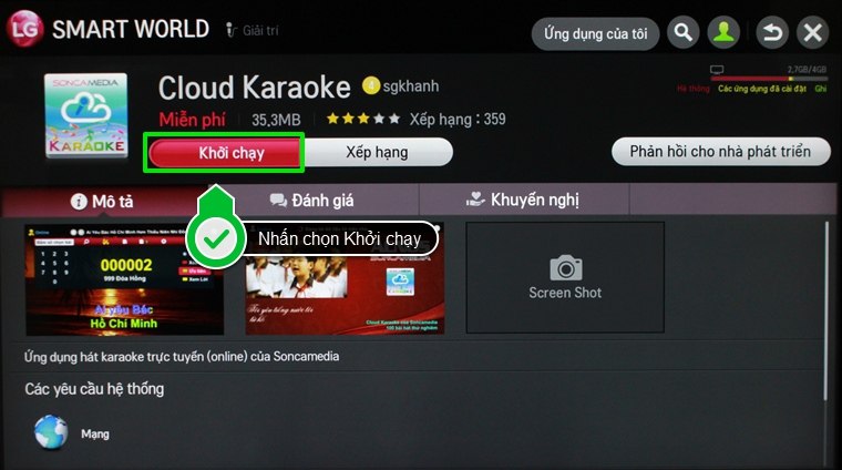 Tải ứng dụng Cloud Karaoke về smart tivi LG rồi tiến hành cài đặt
