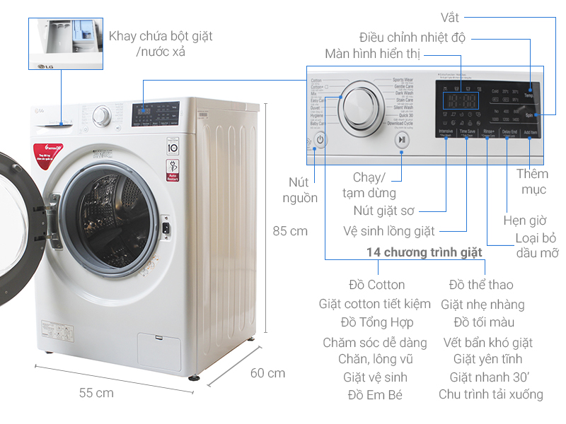 máy giặt lg 7.5 kg fc1475n5w2