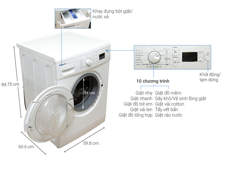 Thông số kỹ thuật của máy giặt Panasonic 8 kg NA-108VK5WVT