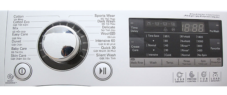 Bảng điều khiển của máy giặt thương hiệu LG