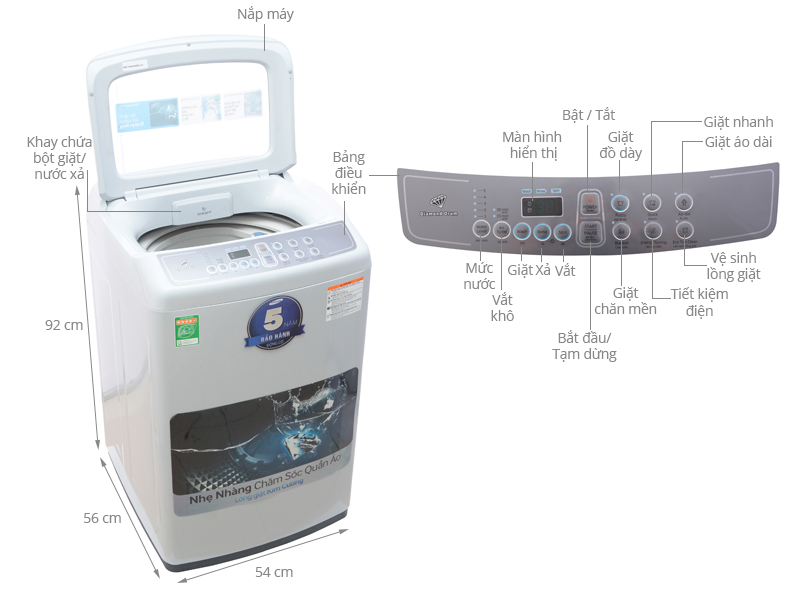  Thông số kỹ thuật của máy giặt Samsung 8kg WA80H4000SG/SV
