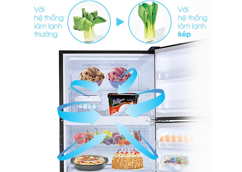 Hệ thống làm lạnh kép Hybrid Cooling đảm bảo thực phẩm tươi ngon, không bị mất nước