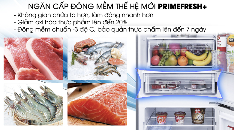 Ngăn đông mềm Prime Fresh+ để bảo quản thịt cá - Tủ lạnh Panasonic Inverter 290 lít NR-BV329QSV2