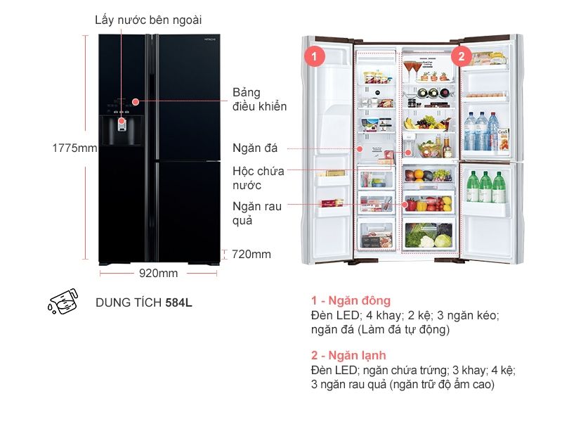 800GPGV | Tủ lạnh 3 cánh HITACHI R-FM800GPGV2 (GBK) Giá Rẻ
