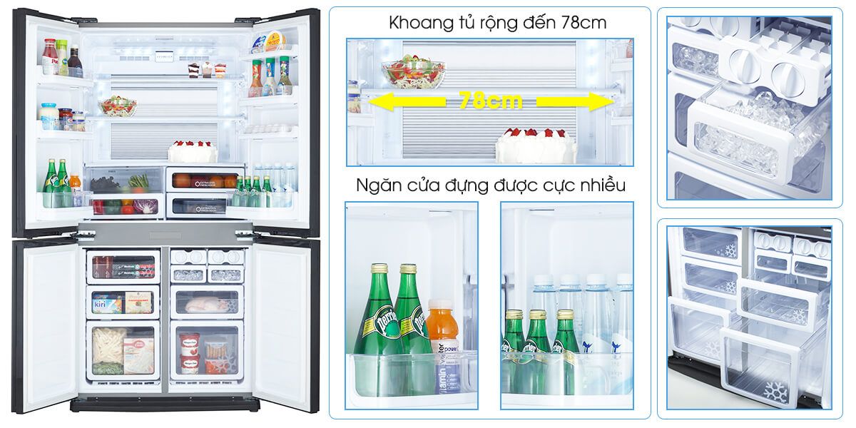 Dung tích lên đến 605 lít - Tủ lạnh Sharp Inverter 605 lít SJ-FX688VG-BK